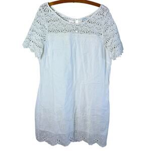 Sundance Women’s Sz Large Petite Sheath Dress Imperial Lace Eyelet Cotton White